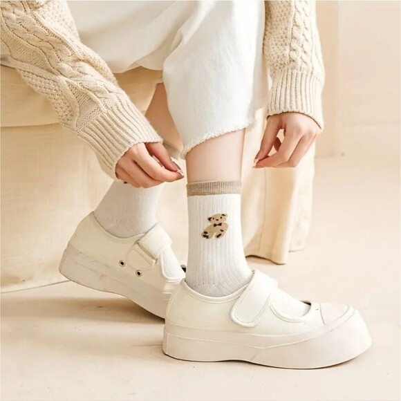 Ribbed teddybear Socks neutral Brown hosiery Adademic 6 pack - Picture 3 of 9